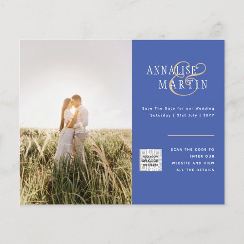 BUDGET Photo Wedding Invitation BLUE Save Dates Flyer