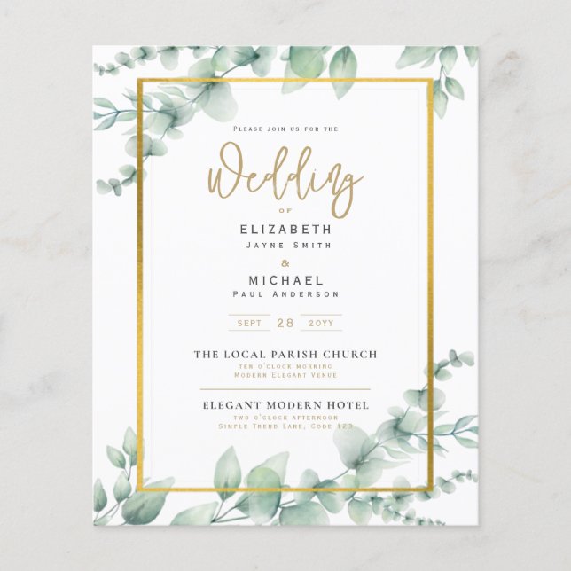 BUDGET Photo Wedding Invitation Botanical Greenery Flyer (Front)