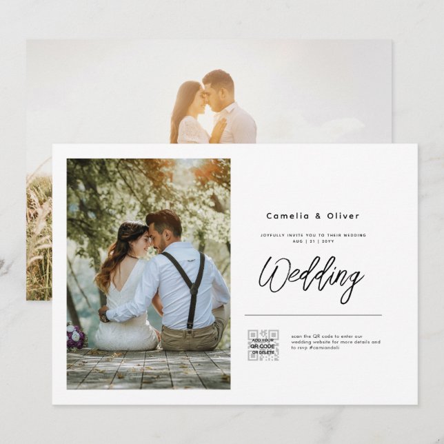 Budget Photo Wedding Invitation Classic White (Front/Back)