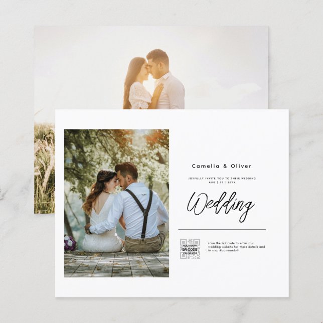 Budget Photo Wedding Invitation Classic White (Front/Back)