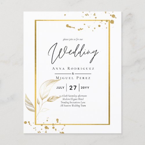 Budget Photo Wedding Invitation Classic White GOLD Flyer
