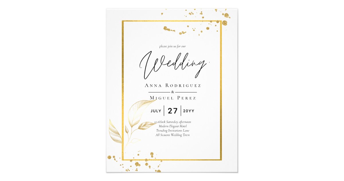 Budget Photo Wedding Invitation Classic White GOLD Flyer | Zazzle
