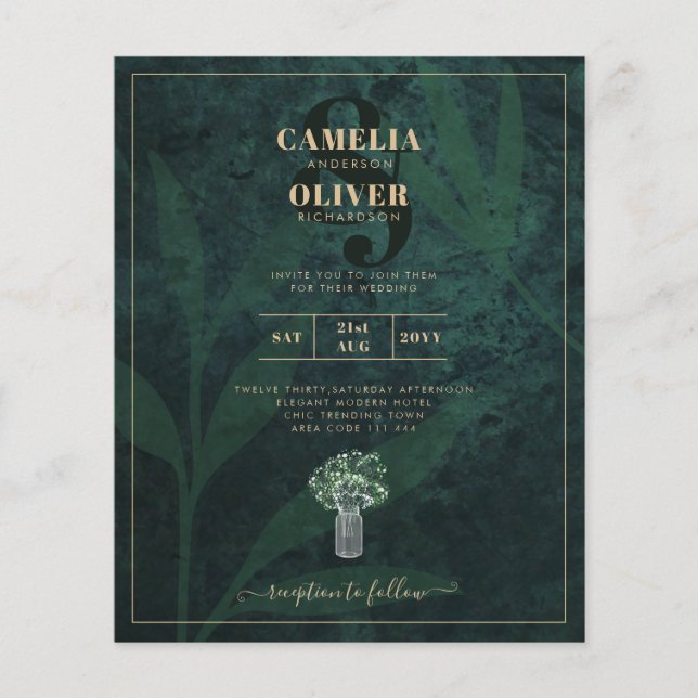 BUDGET Photo Wedding Invitation Emerald GREEN Flyer (Front)