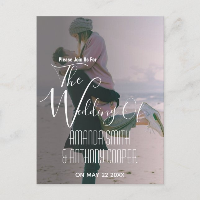 Budget photo wedding invitation information postcard (Front)