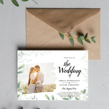 Budget Photo Wedding Invitation Photo Greenery  Flyer by LowBudgetWedding at Zazzle