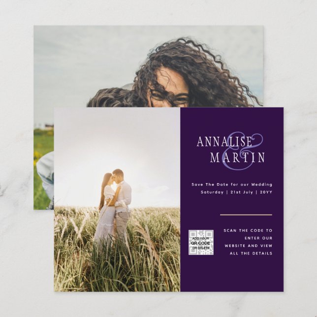 BUDGET PHOTO WEDDING INVITATION Purple Berry (Front/Back)