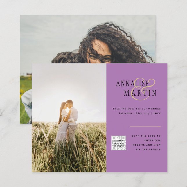 BUDGET PHOTO WEDDING INVITATION Purple Berry (Front/Back)