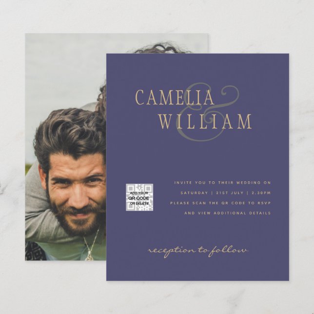 Budget Photo Wedding Invitation Save Date QR Code  (Front/Back)