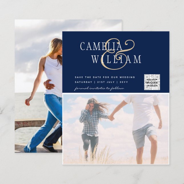 BUDGET Photo Wedding Invitation Save Date QR Code (Front/Back)