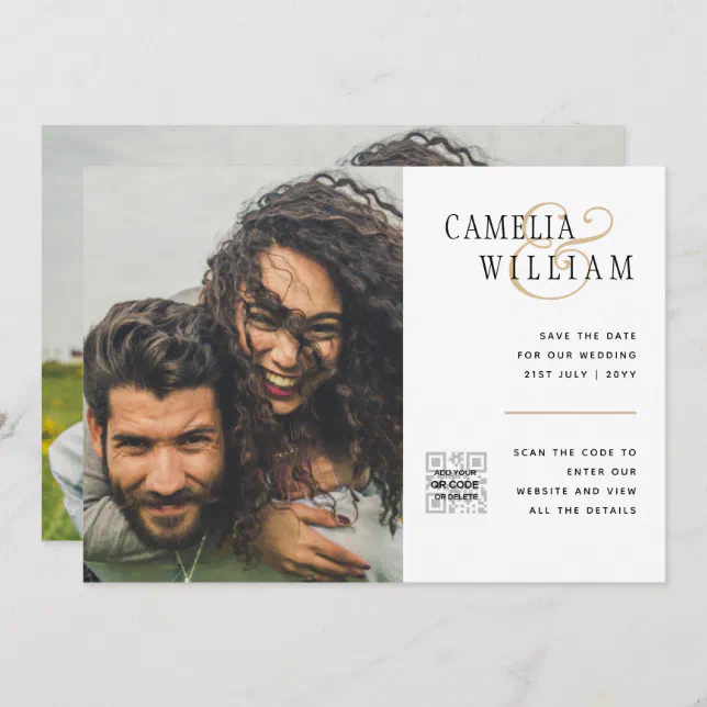 Budget Photo Wedding Invitation Save Date QR Code | Zazzle