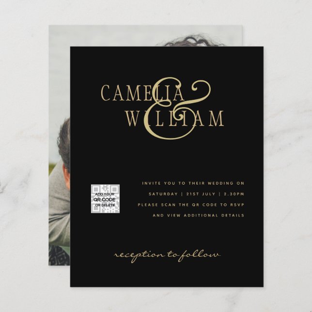 Budget Photo Wedding Invitation Save Date QR Code  (Front/Back)