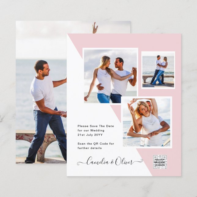 Budget Photo Wedding Invitation Save Date QR Code  (Front/Back)