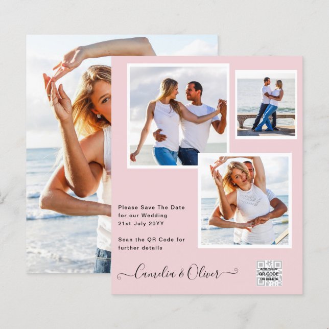 BUDGET Photo Wedding Invitation Save Date QR Code (Front/Back)