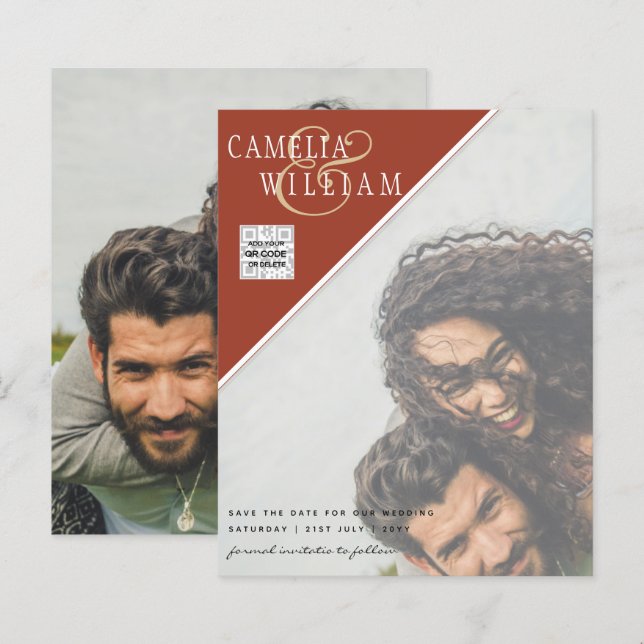 BUDGET Photo Wedding Invitation Save Date QR Code (Front/Back)