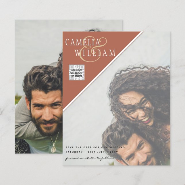 BUDGET Photo Wedding Invitation Save Date QR Code (Front/Back)