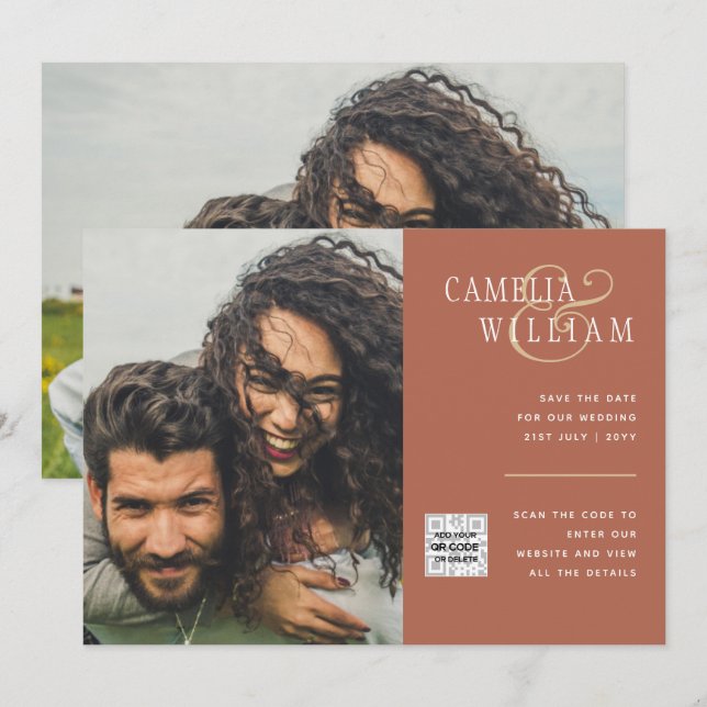 Budget Photo Wedding Invitation Save Date QR Code  (Front/Back)