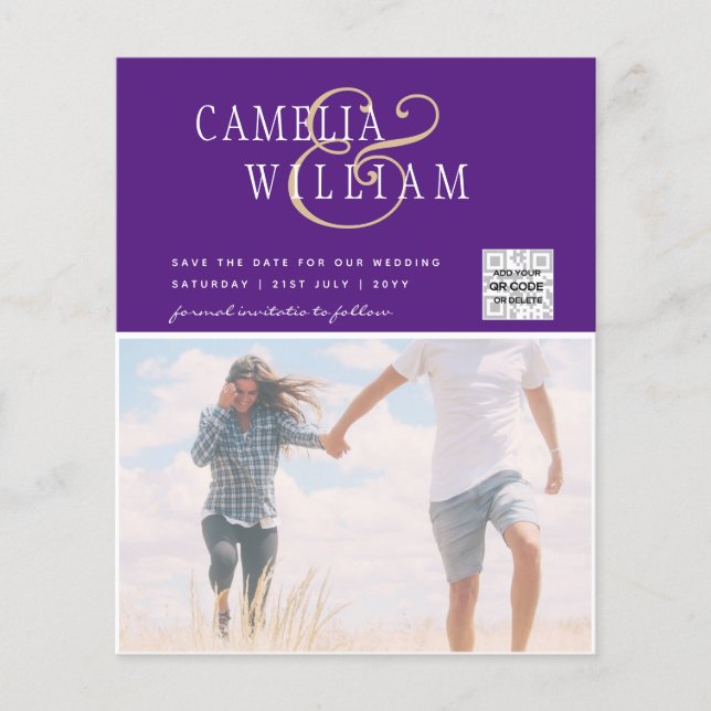 BUDGET Photo Wedding Invitation Save Date QR Code Flyer (Front)