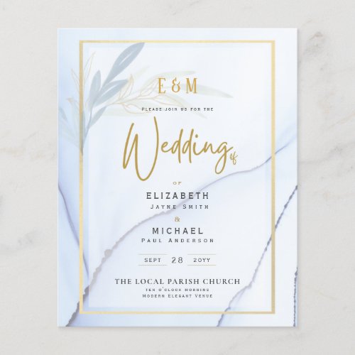 Budget Photo Wedding Invitations Blue Gold Flyer