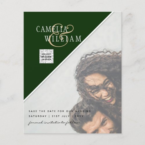 BUDGET PHOTO Wedding Invite QR CODE Rsvp Green Flyer