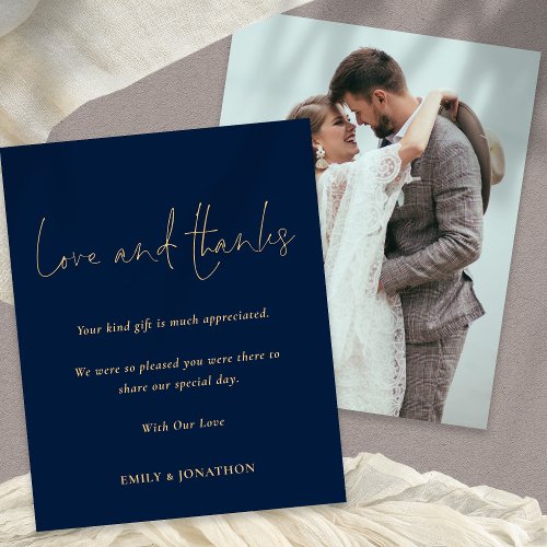 Budget Photo Wedding Love Thanks Script Navy Gold