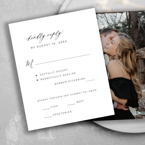 Budget photo wedding meal options RSVP card