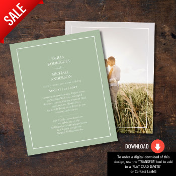Budget Photo Wedding Monochrome Sage Green Flyer by invitationz at Zazzle