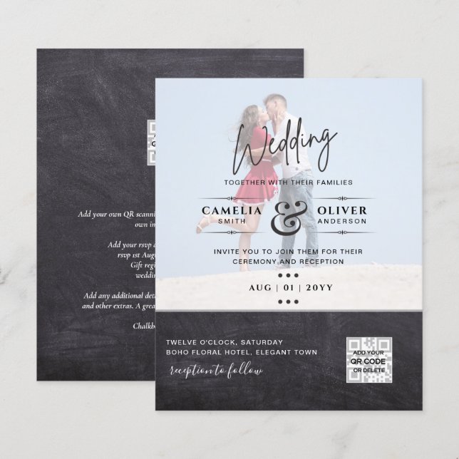 BUDGET PHOTO WEDDING QR SCANNING CODE INVITATIONS (Front/Back)