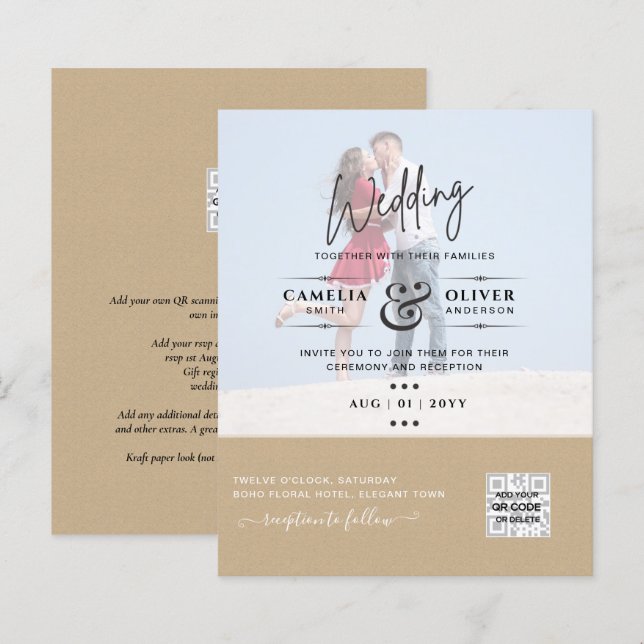 BUDGET PHOTO WEDDING QR SCANNING CODE INVITATIONS (Front/Back)