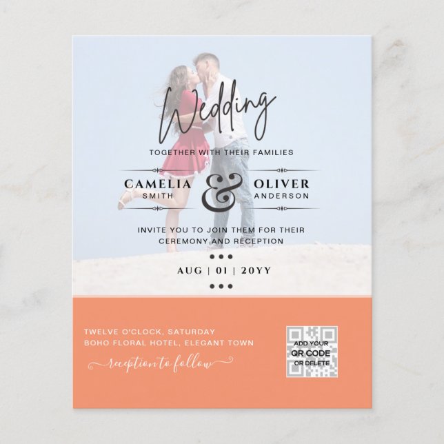 BUDGET PHOTO WEDDING QR SCANNING CODE INVITATIONS FLYER (Front)