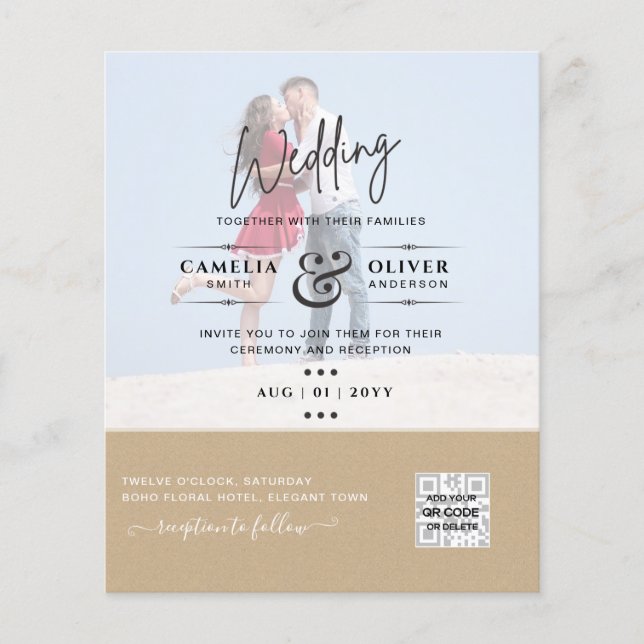 BUDGET PHOTO WEDDING QR SCANNING CODE INVITATIONS FLYER (Front)