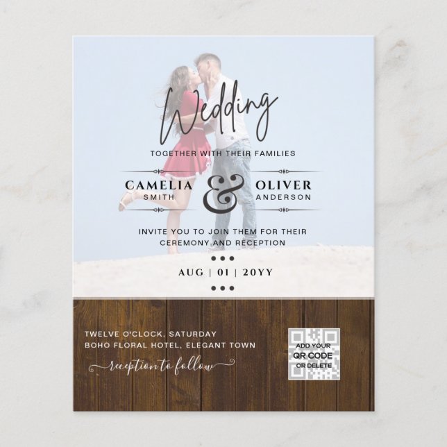 BUDGET PHOTO WEDDING QR SCANNING CODE INVITATIONS FLYER (Front)