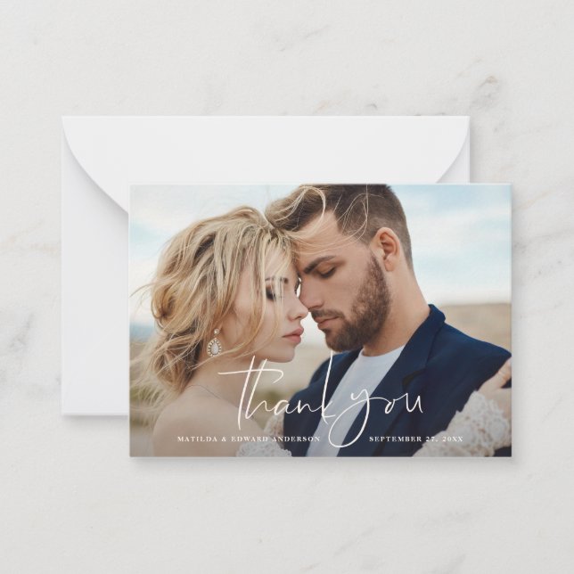 budget photo wedding thank you citrus botanical note card (Front)