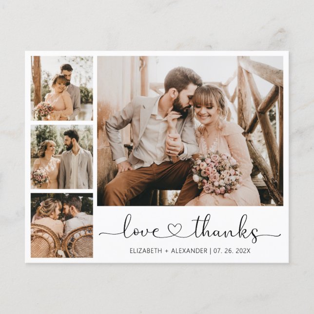 Budget Photo Wedding Thank You Heart Script Card (Front)