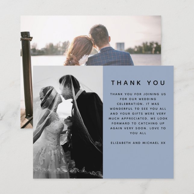 BUDGET Photo Wedding Thank You Modern Blue Simple (Front/Back)