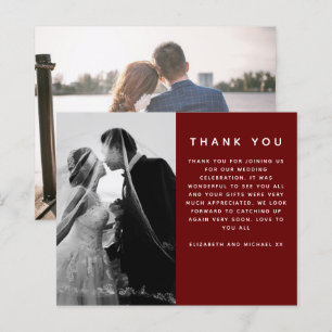 BUDGET Photo Wedding Thank You Modern Burgundy Red