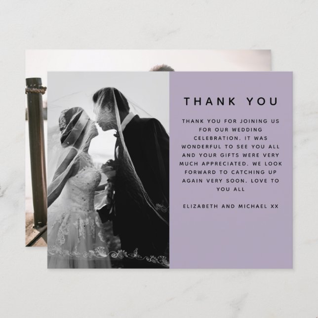 BUDGET Photo Wedding Thank You Modern Purple Plain (Front/Back)