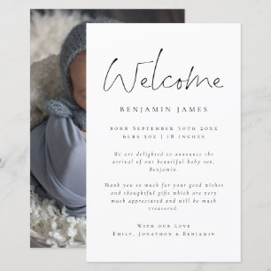 Budget Photo Welcome Thank You Birth Announcement