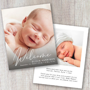 Budget Photo White Script Birth Announcement