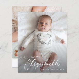 Budget Photo White Script Birth Announcement