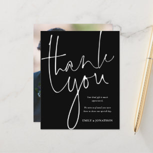 Budget Photo White Script Black Wedding Thank You