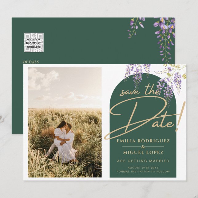 Budget PHOTO Wisteria Wedding Dave Dates Invitation (Front/Back)