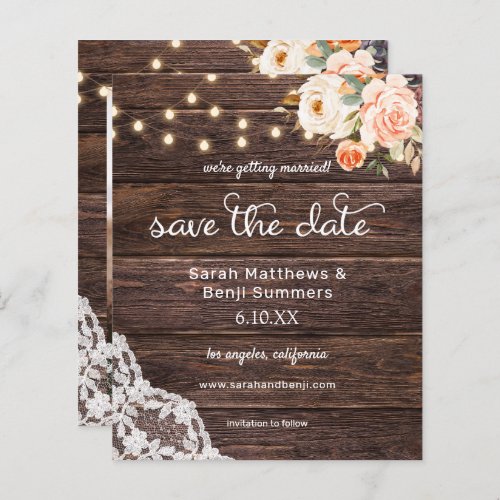 Budget Photo Wood Lace Pink Floral Save the Date