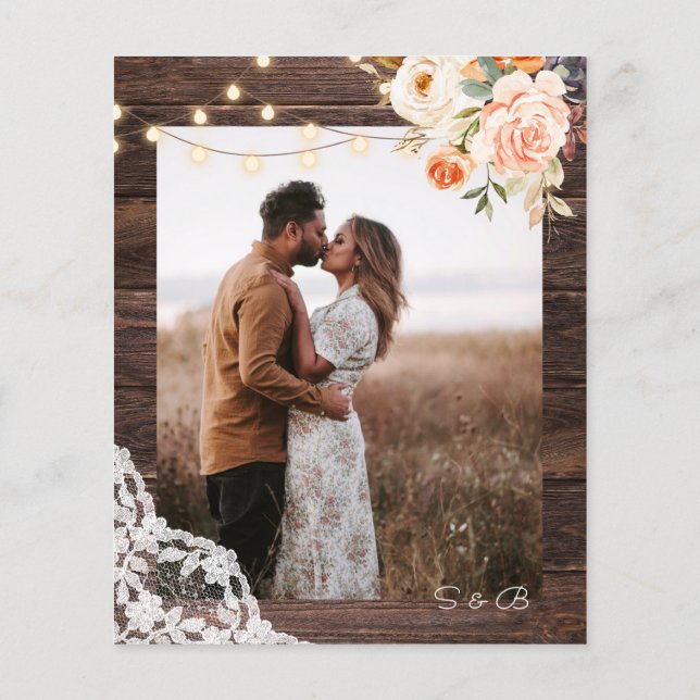 Budget Photo Wood, Lace Pink Floral Save the Date Flyer (Back)