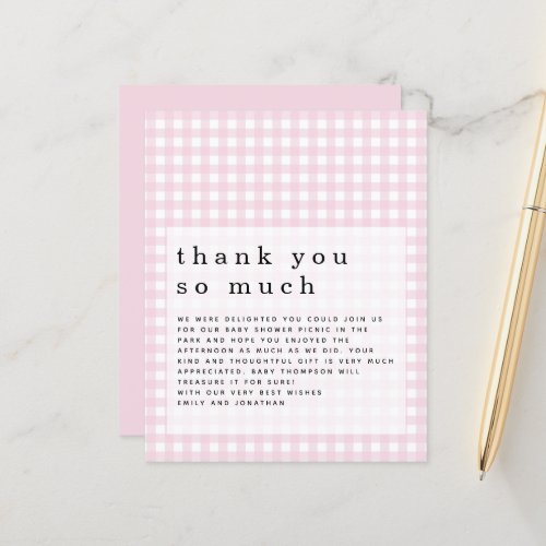 Budget Picnic Baby Shower Pink Gingham Thank You