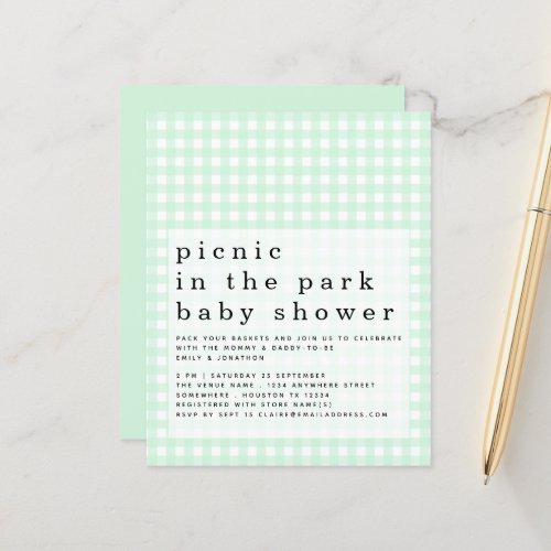 Budget Picnic Park Baby Shower Green Gingham 