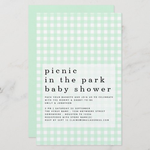 Budget Picnic Park Baby Shower Green Gingham