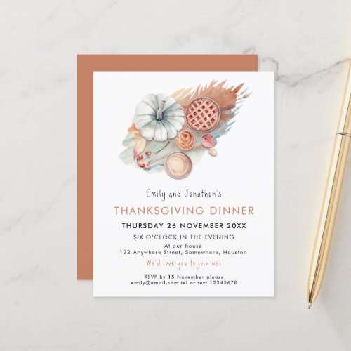 Budget Pie Pumpkin Thanksgiving Dinner invitation