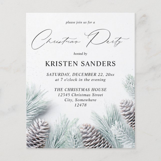 Budget Pine Cone & Snow Christmas Party Flyer (Front)