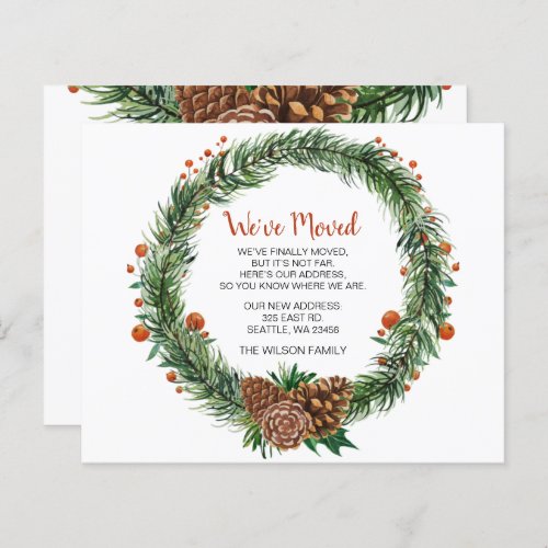 Budget Pine Cone Wreath Weve Moved Holiday Card