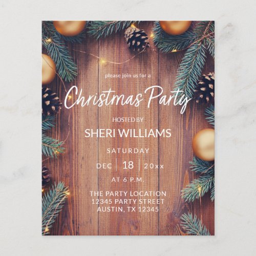 Budget Pine  Gold Ornament Rustic Christmas Party Flyer